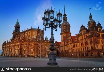 Dresden sunset Residenzschloss and Hofkirche. Dresden sunset Residenzschloss and Hofkirche buildings in Germany