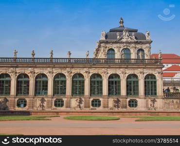 Dresden Zwinger. Dresdner Zwinger rococo palace designed by Poeppelmann in 1710 as orangery and exhibition gallery of Dresden Court completed by Gottfried Semper with the addition of the Semper Gallery in 1847