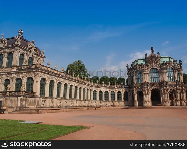 Dresden Zwinger. Dresdner Zwinger rococo palace designed by Poeppelmann in 1710 as orangery and exhibition gallery of Dresden Court completed by Gottfried Semper with the addition of the Semper Gallery in 1847