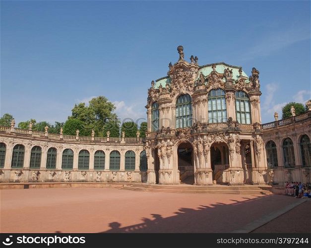 Dresden Zwinger. Dresdner Zwinger rococo palace designed by Poeppelmann in 1710 as orangery and exhibition gallery of Dresden Court completed by Gottfried Semper with the addition of the Semper Gallery in 1847
