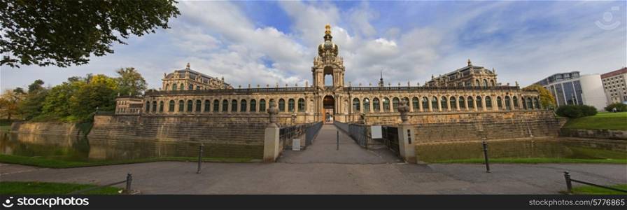 Dresden Zwinger palace panorama with channel and park, Germany&#xA;
