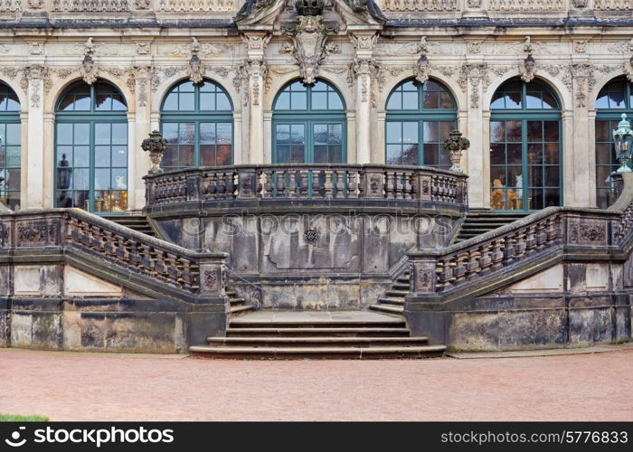 Dresden Zwinger palace stairs and facade, Germany&#xA;