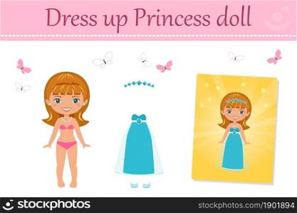 Dress up cute princess. Cartoon flat style. Vector illustration