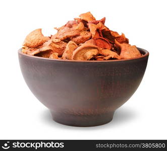 Dried Apples In A Ceramic Bowl Isolated On White Background