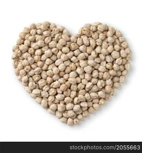 Dried chickpeas in heart shape isolated on white background
