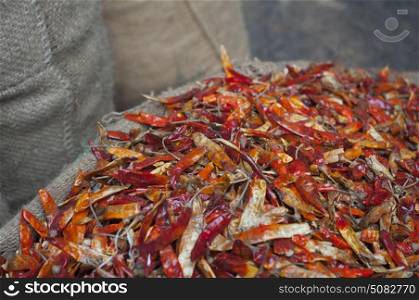 Dried chillies for sale at the market