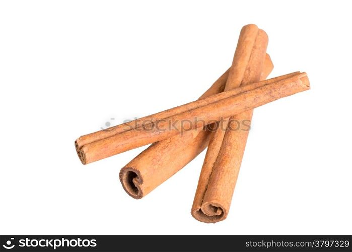 dried cinnamon sticks on white background