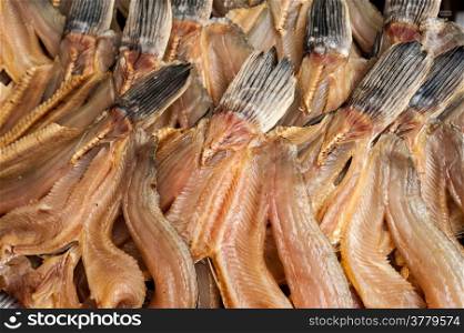 Dried fish for sale at asian food market