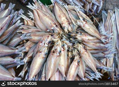 Dried fish, seafood product, salted, Vietnamese food, commonly found in coastal Asian, show at Vietnam open air market