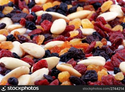 Dried fruits and nuts collection on a white background