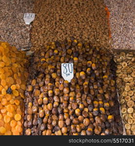 Dried fruits and nuts in a store, Marrakesh, Morocco