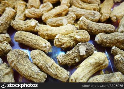 Dried ginseng root on market for sell
