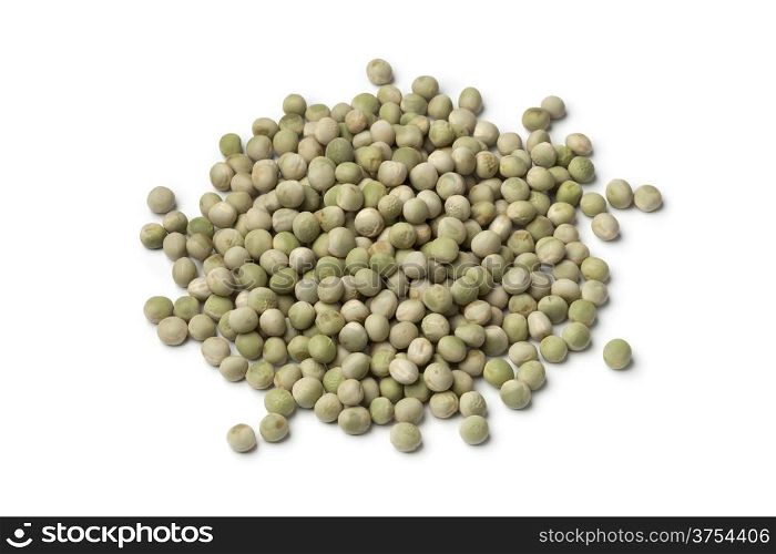 Dried green peas on white background