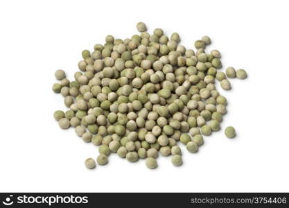 Dried green peas on white background