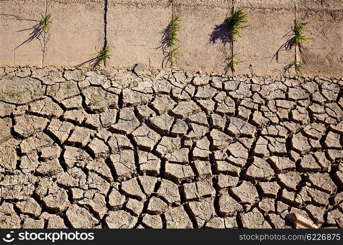 Dried irrigation ditch clay soil in Albufera rice fields of Valencia