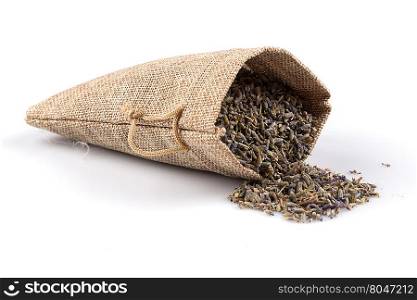 dried lavender organic tea in a sack Isolated on white background