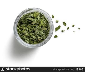 Dried Moringa on a white background. The view from the top.. Dried Moringa on a white background. The view from the top