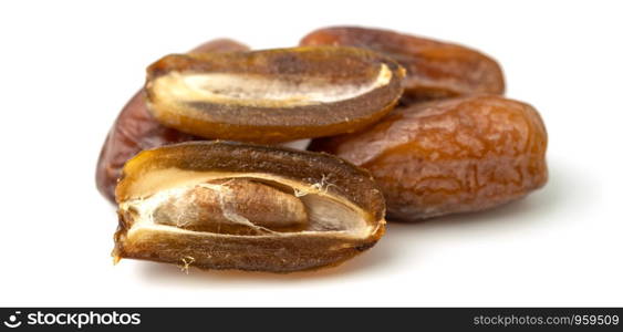 Dried of sweet dates palm fruits on white background. Dates is a dried fruit that provides high energy.
