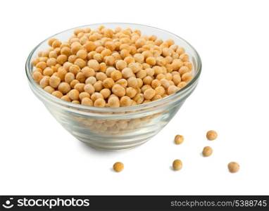 Dried peas in glass bowl isolated on white