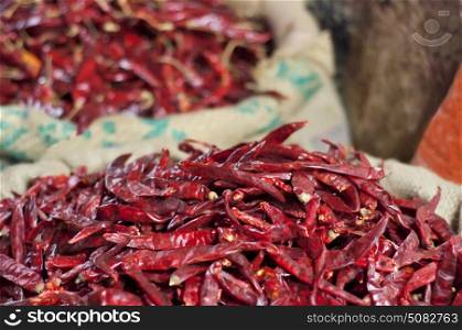 Dried red chillies for sale at market