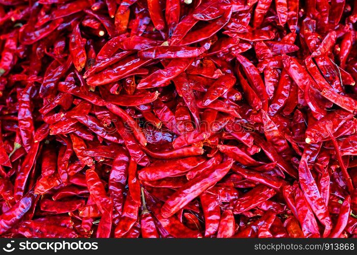Dried red pepper for spicy food cooked in Thailand.