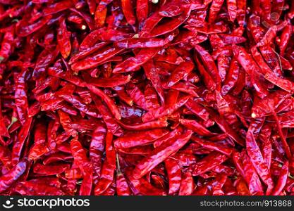 Dried red pepper for spicy food cooked in Thailand.