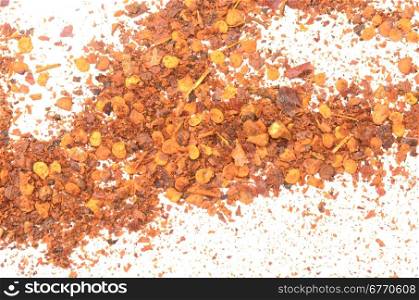 dried red peppers on white background