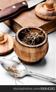Dried rhizomes and roots of valerian medicinal. Medicinal herbs. Valerian herb root
