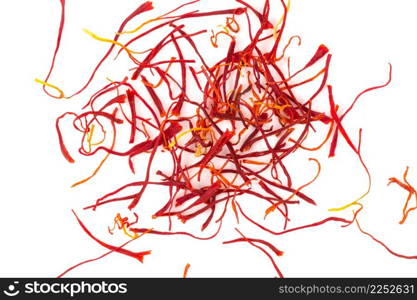 Dried saffron spice isolated on a white background