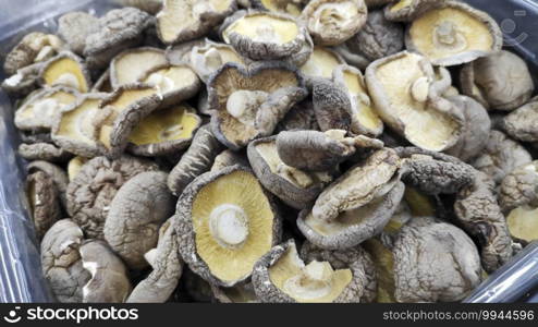 Dried Shiitake mushroom display on market for sell