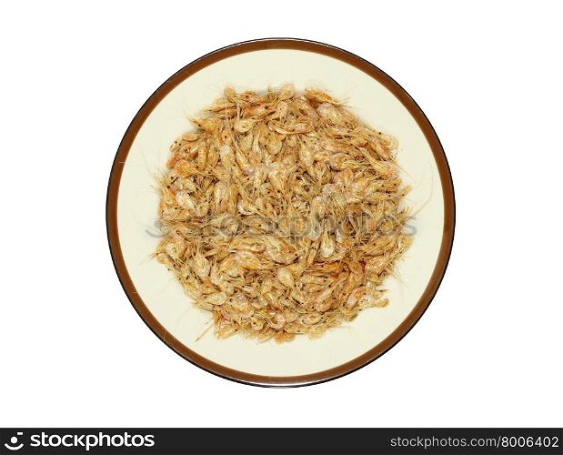dried shrimp in plate isolated on white with clipping path