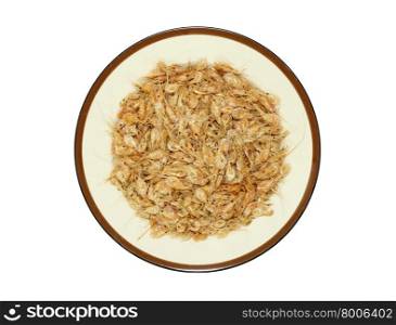 dried shrimp in plate isolated on white with clipping path