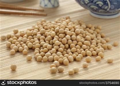 Dried soybeans on the table