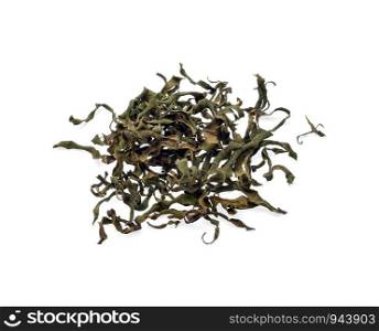 Dried tea leaves isolated on white background.