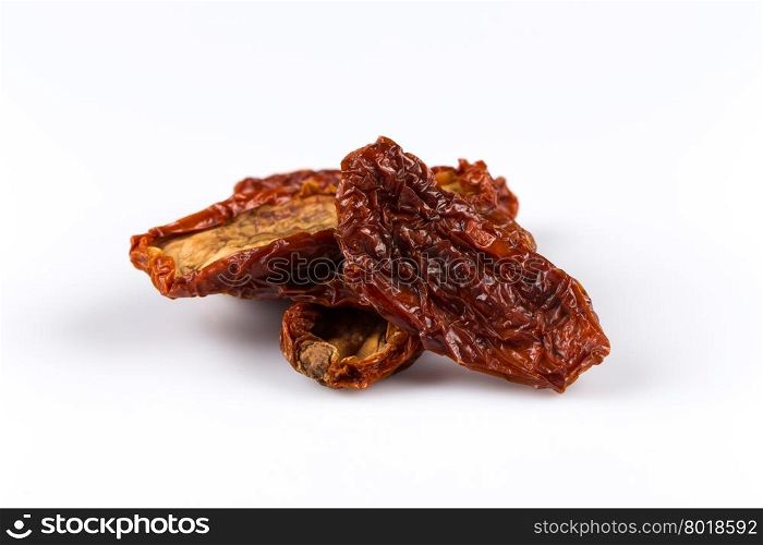 dried tomatoes close up on white background