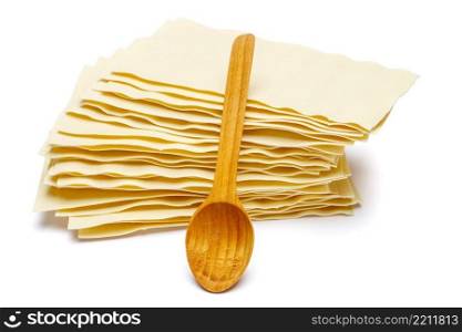 dried uncooked lasagna pasta sheets isolated over the white background. dried uncooked lasagna pasta sheets