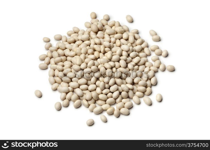 Dried white beans on white background