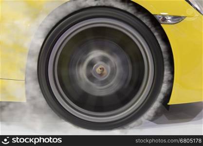 drifting wheel of new yellow sport car