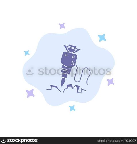 Drill, Building, Construction, Repair, Tool Blue Icon on Abstract Cloud Background