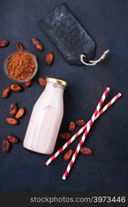 drink in bottle, drink with milk and cocoa powder