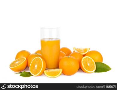 drink of freshness orange juice among fruits on white background