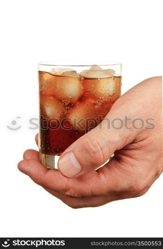 drink with ice in his hand isolated on a white background
