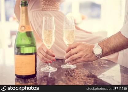 drinking champagne