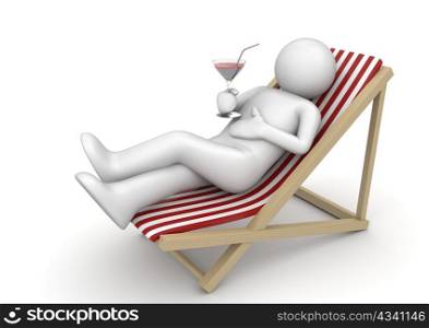 Drinking cocktail on a beach (3d isolated on white background characters series)