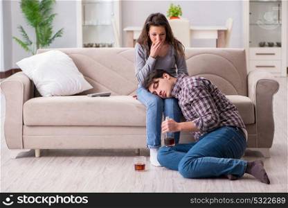 Drinking problem drunk husband man in a young family concept