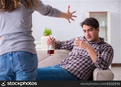Drinking problem drunk husband man in a young family concept
