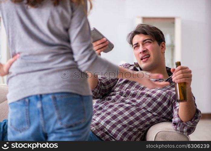 Drinking problem drunk husband man in a young family concept