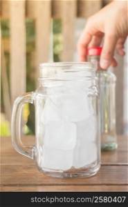 Drinking water and iced glass, stock photo