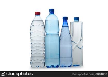 Drinking Water in bottles on white
