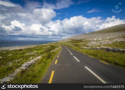 Drive on the stony Burren, Co Clare, Ireland
